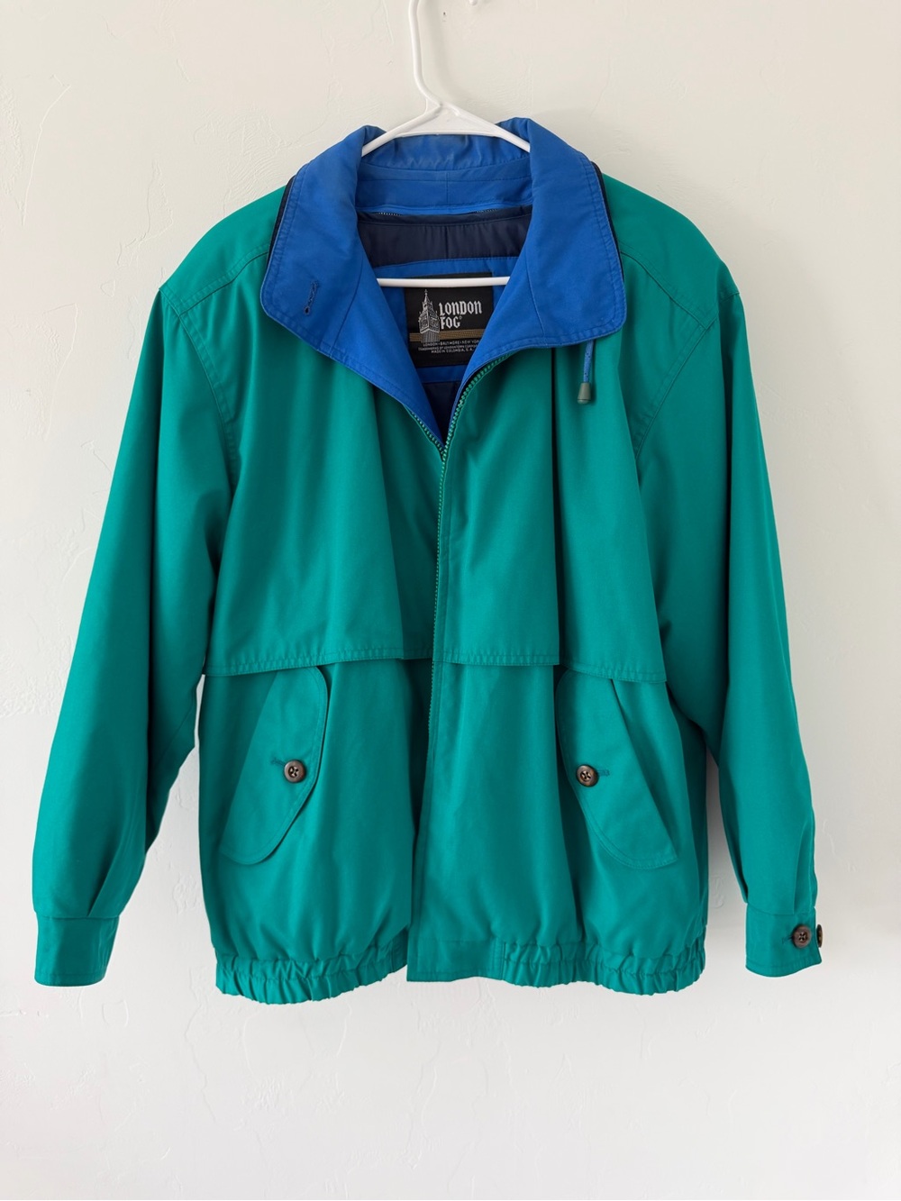 Vintage London Fog Men’s Teal Jacket with Blue Collar